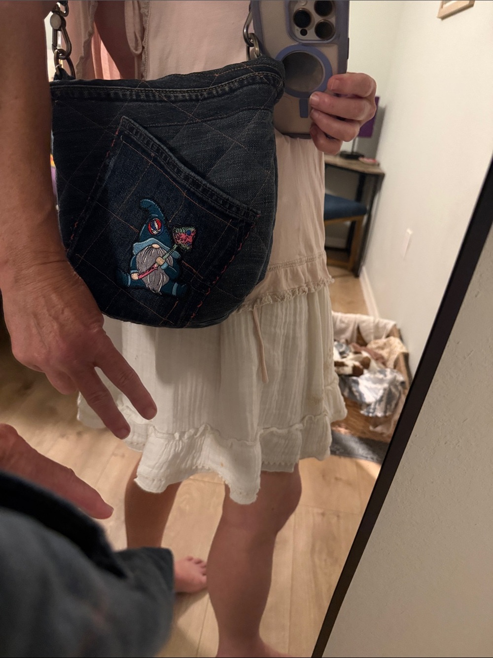 Grateful Dead! Handmade OOAK Denim embroidered GNOME MushroomCrossbody Bag - Picture 10 of 14
